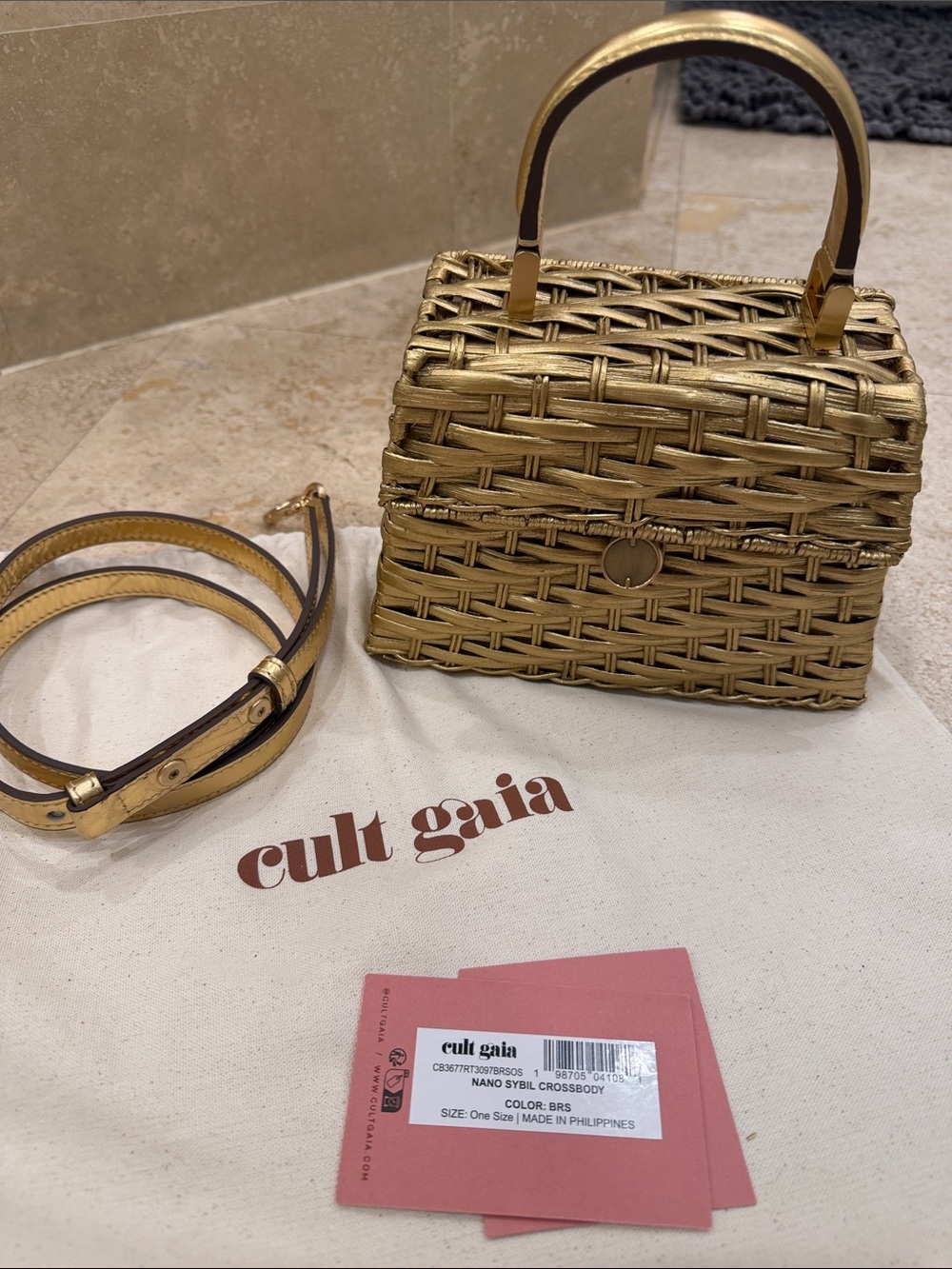 cult gaia Metallic Gold Woven Nano Sybil Crossbody